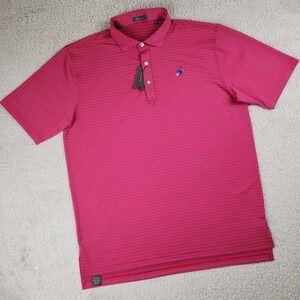 Turtleson Polo Shirt Mens XL Pink Striped Witch Embroidered Golf Performance
